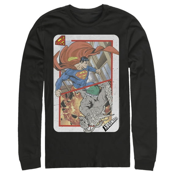 Men's Superman Super Doom Playing Card Long Sleeve Shirt Black X Large