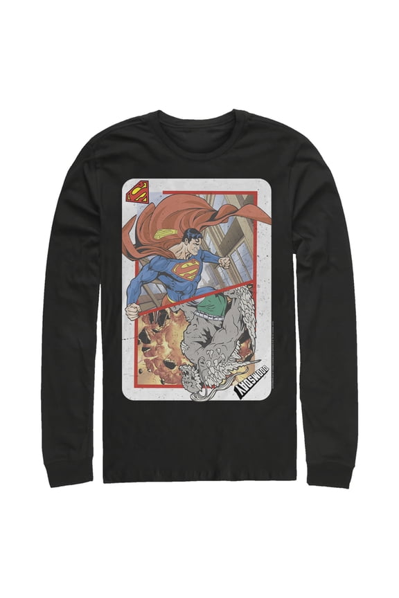 Men's Superman Super Doom Playing Card Long Sleeve Shirt Black X Large