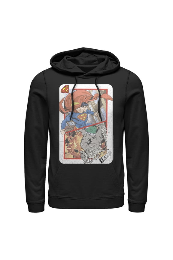 Men's Superman Super Doom Playing Card Pull Over Hoodie Black 3X Large