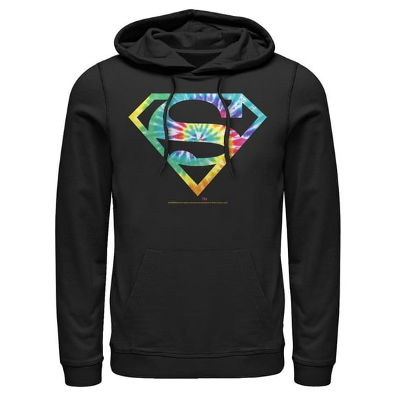 Men's Superman Tie-Dye Shield Logo Pull Over Hoodie Black Small