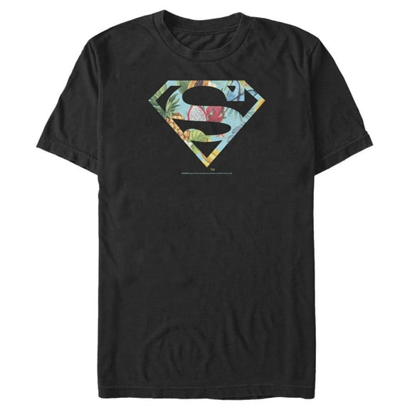 Men's Superman Tropical Shield Logo  Graphic Tee Black Small