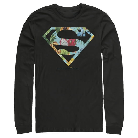Men's Superman Tropical Shield Logo  Long Sleeve Shirt Black Medium