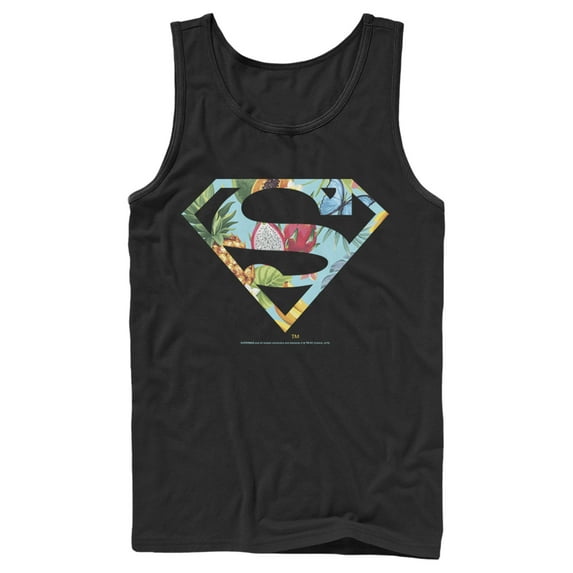 Men's Superman Tropical Shield Logo Tank Top Black Large
