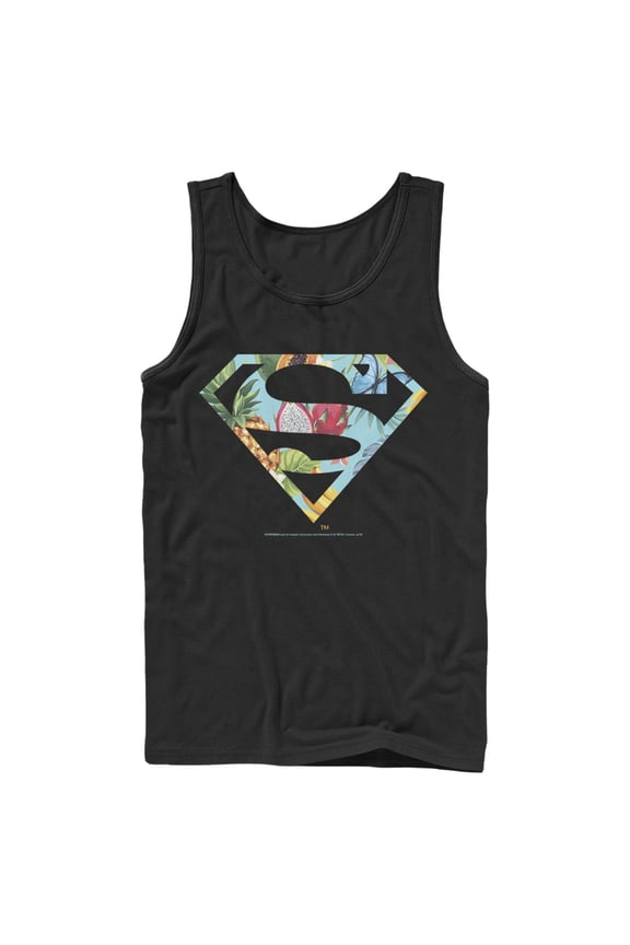 Men's Superman Tropical Shield Logo  Tank Top Black Medium