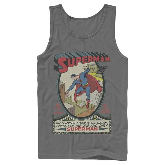 Men's Superman Vintage Daring Exploits Cover  Tank Top Charcoal Medium