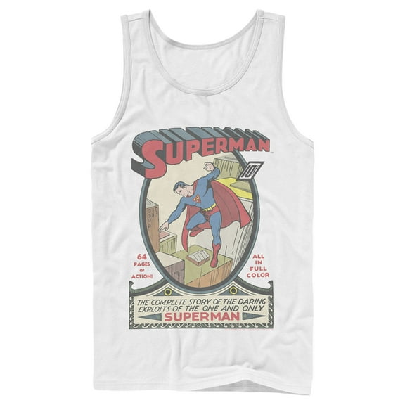 Men's Superman Vintage Daring Exploits Cover  Tank Top White X Large