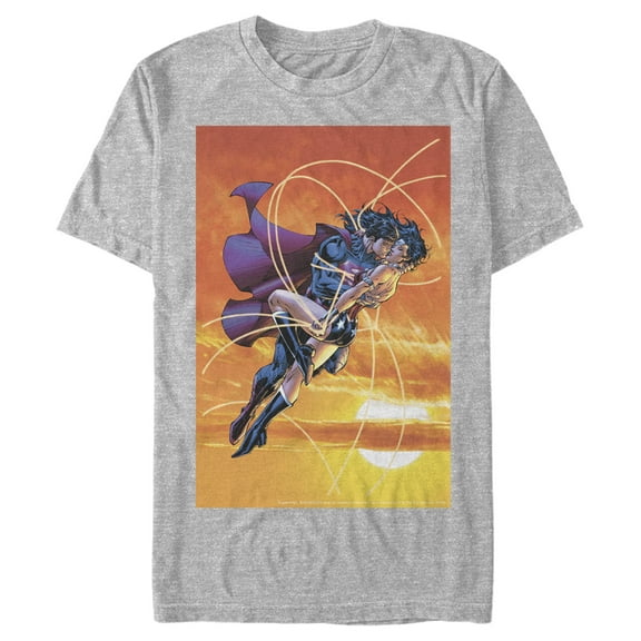 Men's Superman Wonder Woman Kiss  Graphic Tee Athletic Heather Large