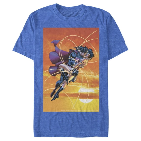 Men's Superman Wonder Woman Kiss Graphic Tee Royal Blue Heather X Large