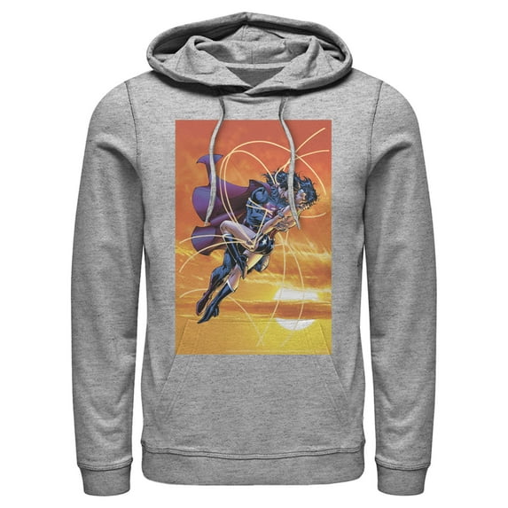 Men's Superman Wonder Woman Kiss Pull Over Hoodie Athletic Heather Large