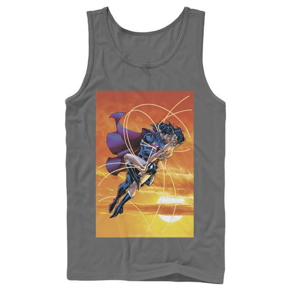 Men's Superman Wonder Woman Kiss Tank Top Charcoal Medium