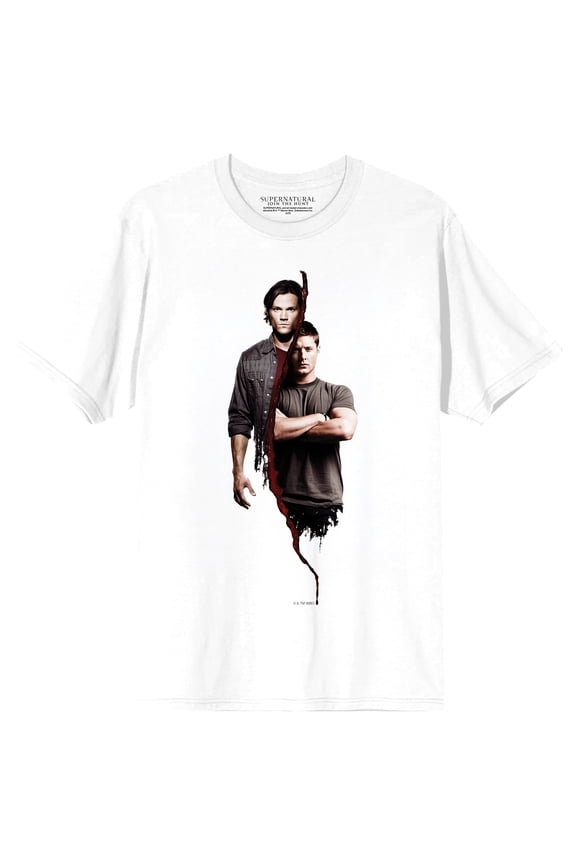 Supernatural Sam & Dean Blood Line on White Short Sleeve Adult T-Shirt-XL