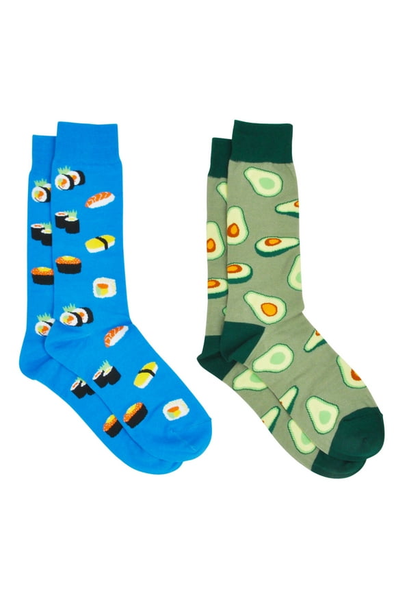Men's Sushi & Sashimi Food Dress Socks & Avocados Novelty Dress Socks 2-Pair Set