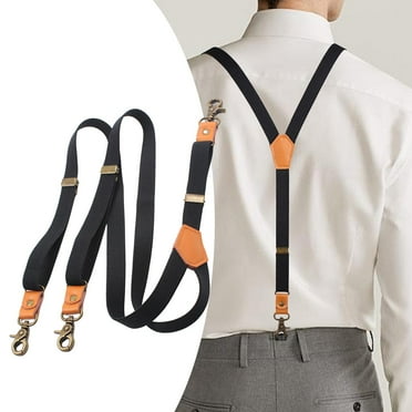 2-Pack Men's Y-Back Suspenders – Adjustable Leather Hook Braces, Black & Brown