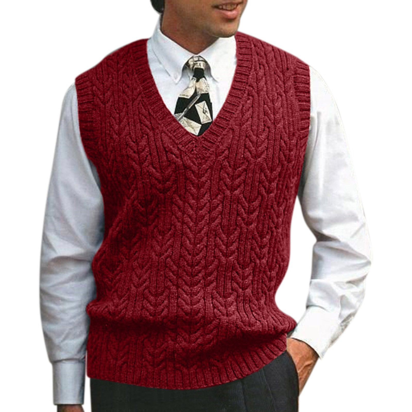 Men's Sweater Autumn Winter Casual Solid Knit Sweater Vest Sleeveless V ...