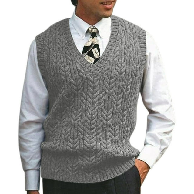 Men's Sweater Autumn Winter Casual Solid Knit Sweater Vest Sleeveless V ...
