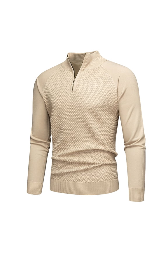 Men's Sweater, Casual Solid Color Zip Up Pullover with Front Pocket and Stand Collar, Long Sleeve Design for Outdoor and Daily Wear Comfort