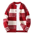 thumbnail image 1 of Men's Sweater Coat Long Sleeve Button Down Crewneck Color Block Knit Cardigan Outerwear Red XL, 1 of 9