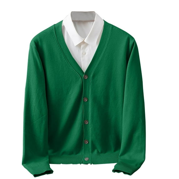 Men's Sweater Coat Long Sleeve V Neck Button Down Solid Cardigan Outerwear Green M