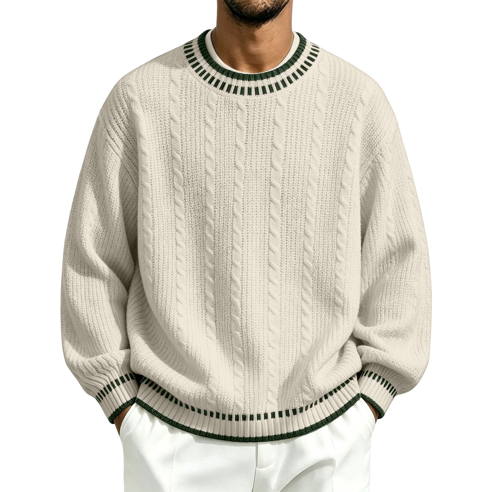 Men's Sweater, Crew Neck, Color Block, Striped, Knit Texture for Daily ...