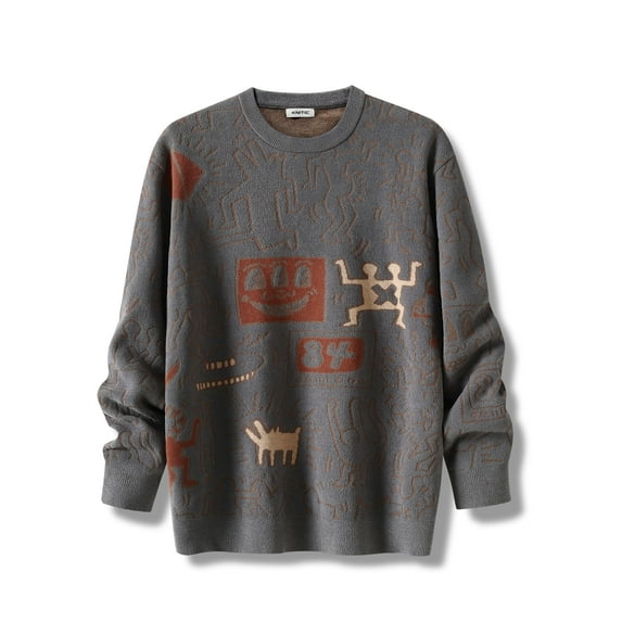 Men's Sweater Graffiti Art Graphic Knitted Crewneck Long Sleeve Pullover Sweater