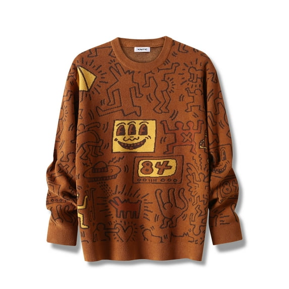 Men's Sweater Graffiti Art Graphic Knitted Crewneck Long Sleeve Pullover Sweater