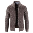 thumbnail image 1 of Men's Sweater Jackets Long Sleeved Stand Collar Zipper Cardigan Fleece Lined Loungewear Casual Knitwear Coat Coffee 3XL, 1 of 4