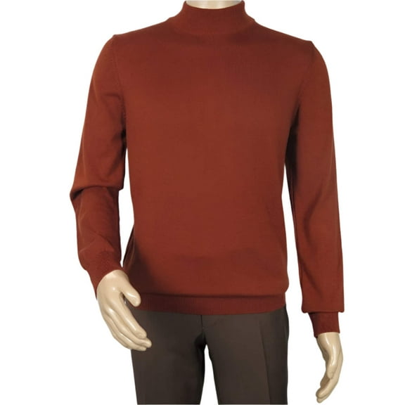 Men's Sweater Knit By BRANGO Turkey Mock Neck Cotton Blend 21050 Brick