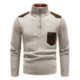 thumbnail image 1 of Men's Sweater Knit Warm Top Half Zip Neck with Pocket Solid Color Long Sleeve Splicing Pullover Sweater Top, 1 of 9