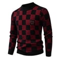thumbnail image 1 of Men's Sweater Knitted Long Sleeve Ribbed Knit Elastic Checkered Letter Printed Warm Crew Neck Sweaters Top (L, Wine), 1 of 3