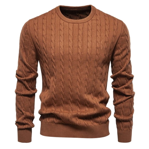 Men's Sweater Long Sleeve Crewneck Ribbed Knit Soft Warm Pullover Top Brown M