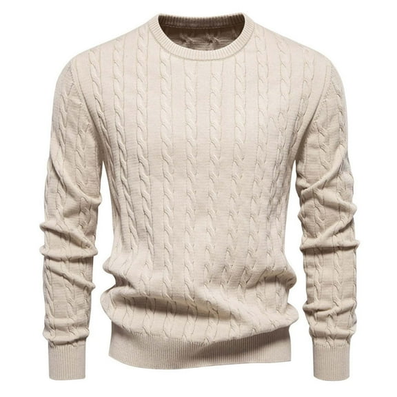 Men's Sweater Long Sleeve Crewneck Ribbed Knit Soft Warm Pullover Top Khaki L