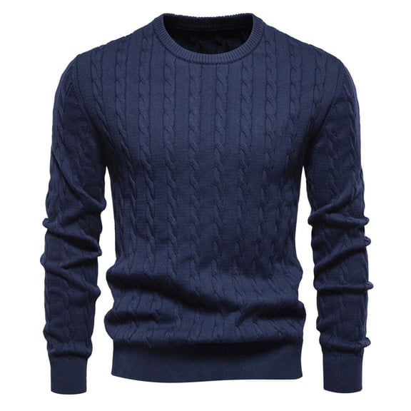 Men's Sweater Long Sleeve Crewneck Ribbed Knit Soft Warm Pullover Top Navy L
