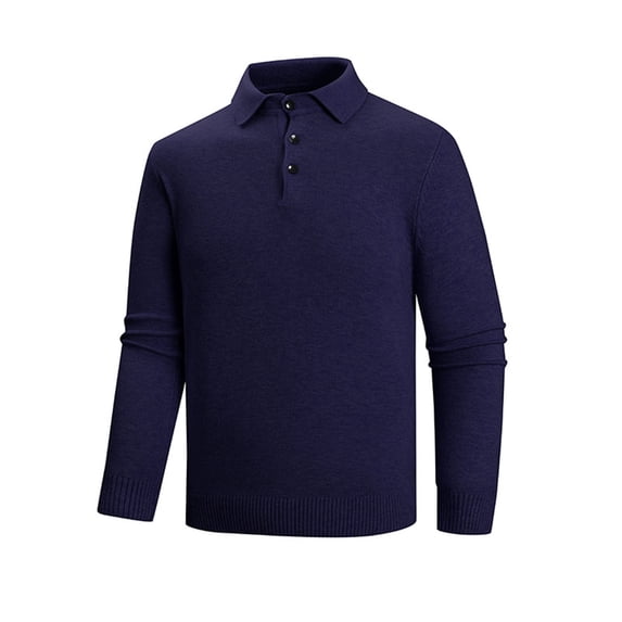 Men's Sweater Long Sleeve Half Button Lapel Collar Solid Knit Basic Top Navy 3XL
