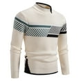 thumbnail image 1 of Men's Sweater Long Sleeve Mock Neck Striped Cable Knit Pullover Tops White 3XL, 1 of 8
