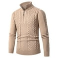 thumbnail image 1 of Men's Sweater Long Sleeve Quarter Zip Stand Neck Solid Cable Knit Pullover Top Khaki 2XL, 1 of 7
