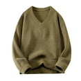 thumbnail image 1 of Men's Sweater Long Sleeve V Neck Solid Ribbed Cable Knit Soft Pullover Top Olive Green 3XL, 1 of 6