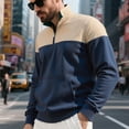 thumbnail image 1 of Men's Sweater Quarter Zip Pullover Fall Winter Spring Color Block Polo Sweatshirts Navy L, 1 of 7