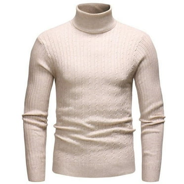Men's Sweater Ribbed Turtleneck Slim Fit Pullover Casual Long Sleeves Basic Top Beige XXXL