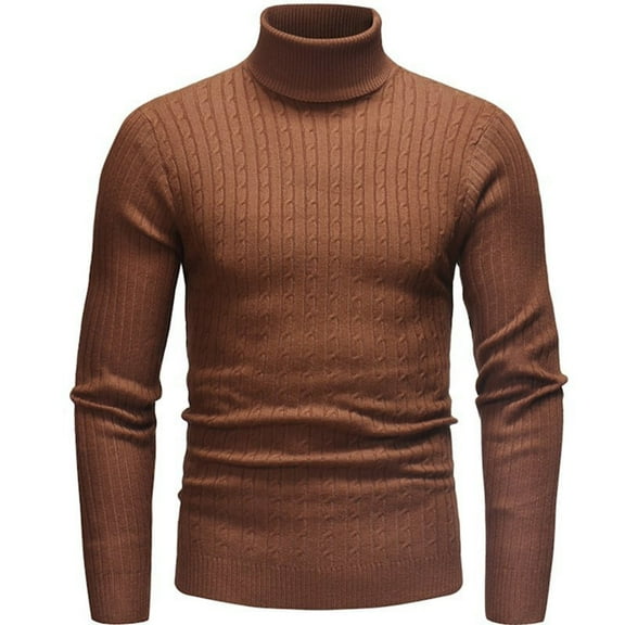Men's Sweater Ribbed Turtleneck Slim Fit Pullover Casual Long Sleeves Basic Top Coffee XXXL