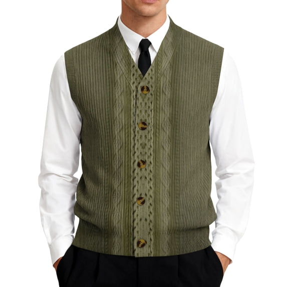 Men's Sweater Vest Dress Knit V Neck Button Sleeveless Casual Cardigan Sweaters Brown L