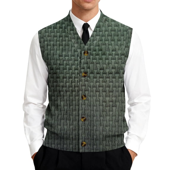 Men's Sweater Vest Dress Knit V Neck Button Sleeveless Casual Cardigan Sweaters Gray L