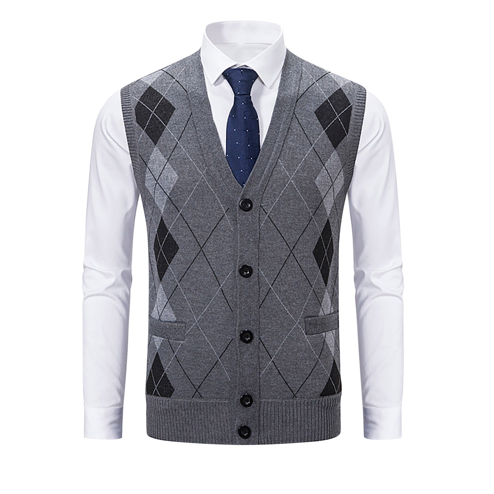 Men's Sweater Vest Fashion Striped Knitted V-Neck Button Down ...