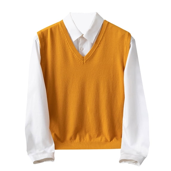 Men's Sweater Vest Sleeveless V Neck Solid Knit Pullover Tank Yellow L