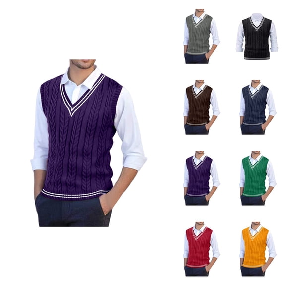 Men's Sweater Vest Slim Fit Casual Knit Sleeveless Pullover, Warm Winter Layering Stretchable Lightweight Soft Yarn Crew Neck Top – Plus Size Loose Fit Business Casual Formal Vest