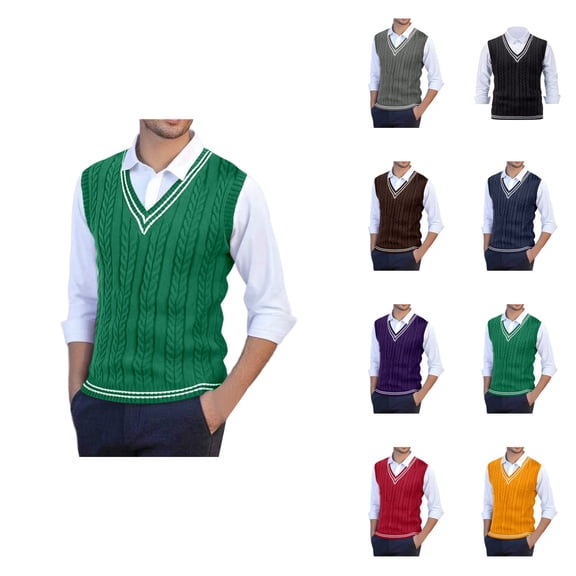 Men's Sweater Vest Slim Fit Casual Knit Sleeveless Pullover, Warm Winter Layering Stretchable Lightweight Soft Yarn Crew Neck Top – Plus Size Loose Fit Business Casual Formal Vest