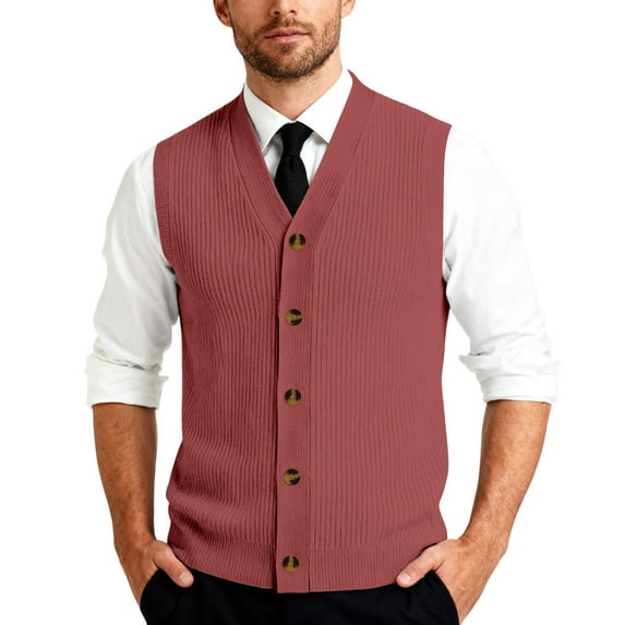 Men's Sweater Vest Solid Color V Neck Button Down Sleeveless Cardigan Vest