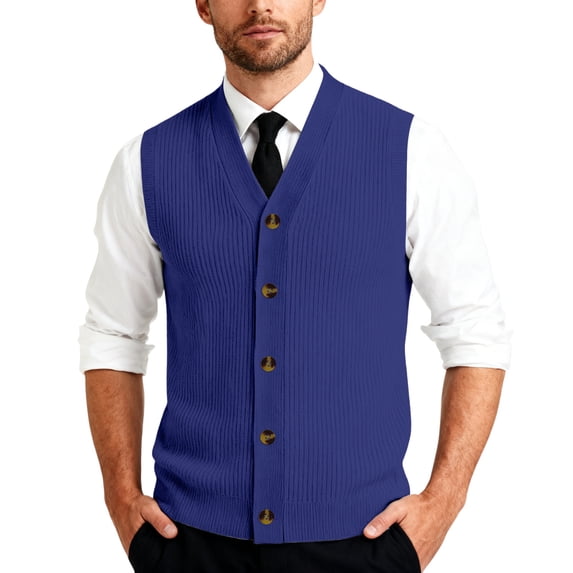 Men's Sweater Vest Solid Color V Neck Button Down Sleeveless Cardigan Vest