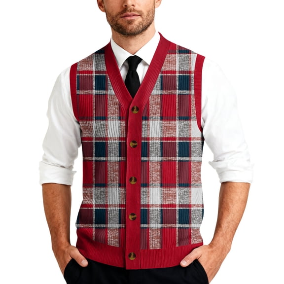 Men's Sweater Vest V Neck Button Down Sleeveless Cardigan Argyle Sweater Vest