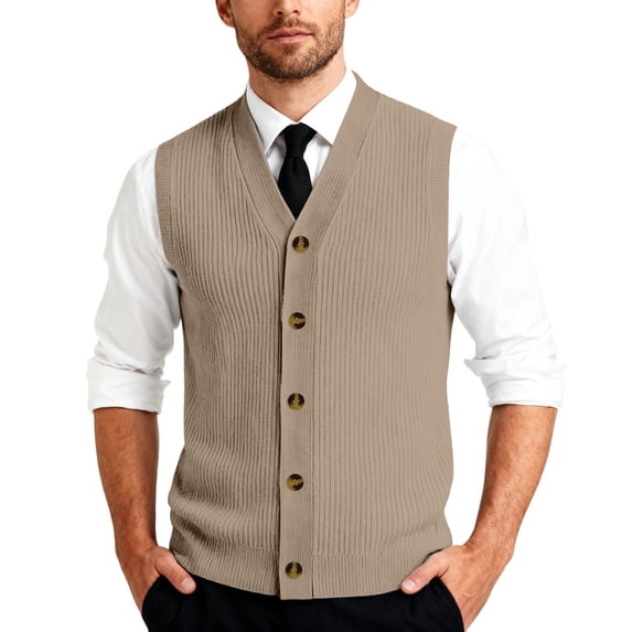Men's Sweater Vest V Neck Casual Basic Color Sleeveless Knitted Button Cardigan Vest