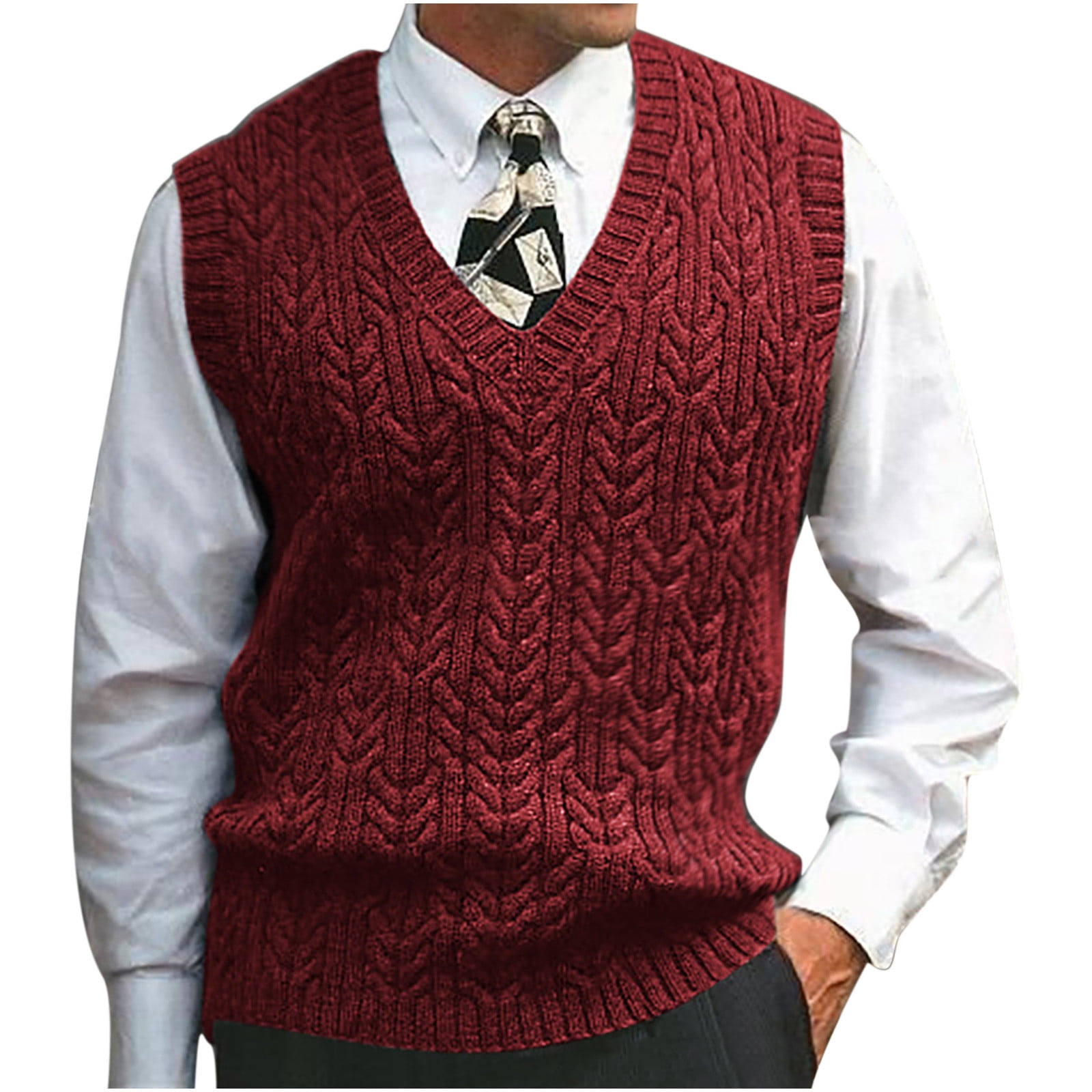 Men's Sweater Vest V Neck Casual Sleeveless Pullover Cable Knit Sweater ...